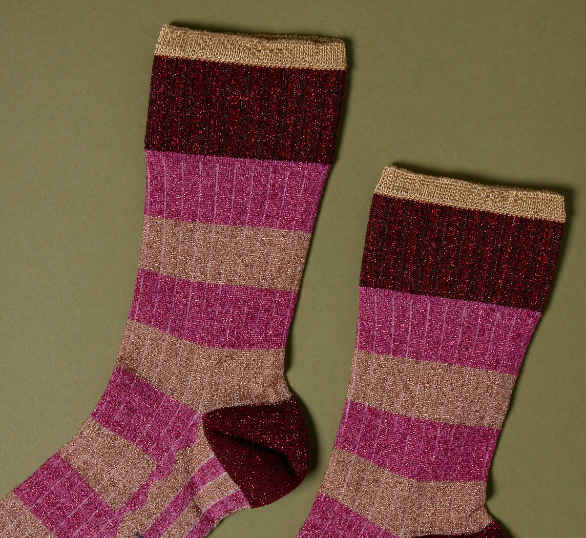 EXQUISITE J LUREX SOCKS IN BLUSH STRIPE
