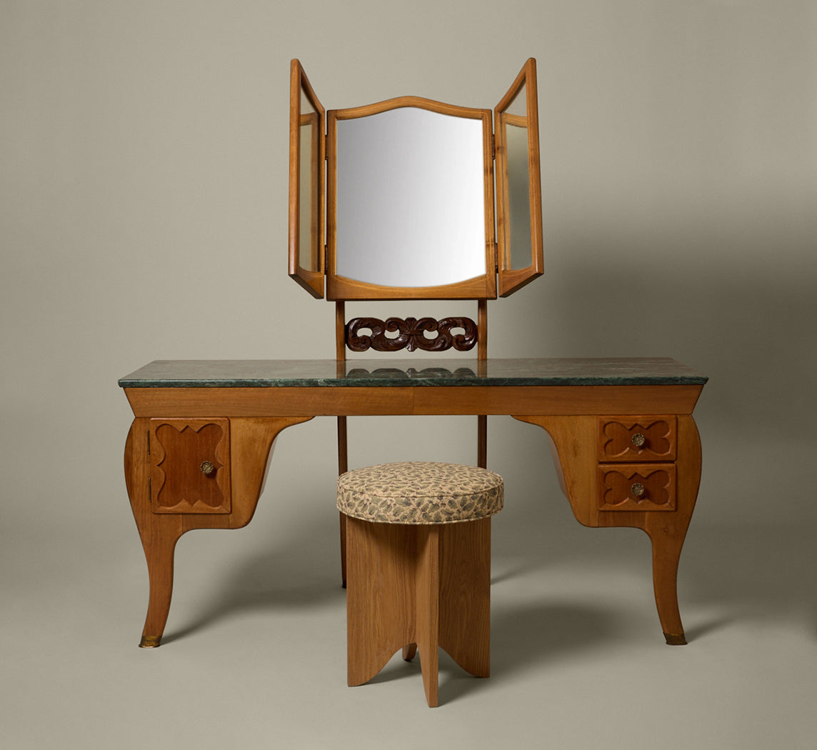 1940S ITALIAN NOVECENTO WALNUT & MARBLE VANITY SET