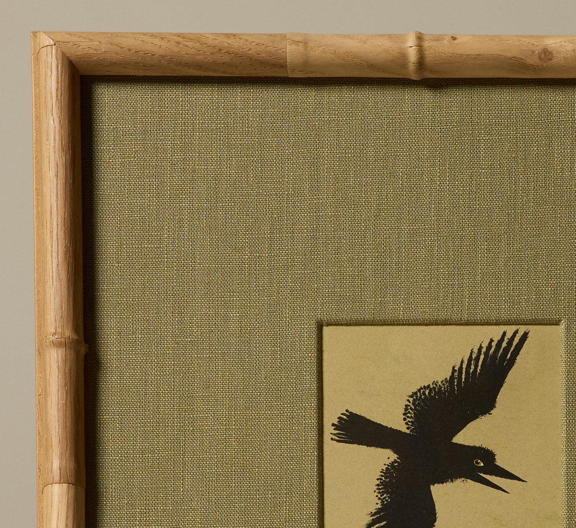 20TH CENTURY BLACK BIRD WOODBLOCK PRINT