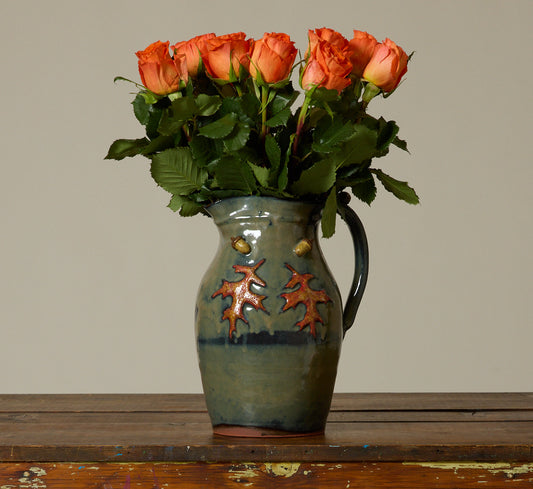 VINTAGE FOLK ART CERAMIC VASE WITH ACORNS