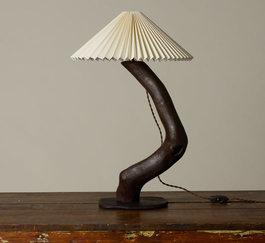 1960S BRUTALIST SCULPTURAL WOOD TABLE LAMP