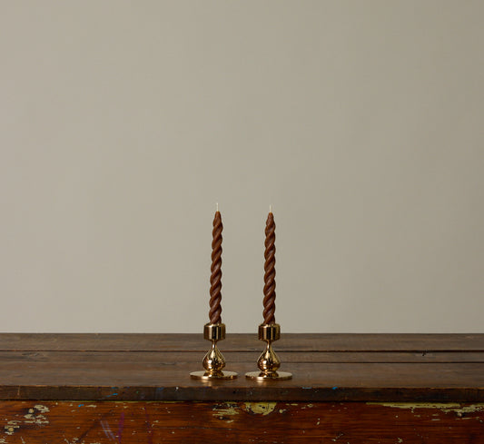 PAIR OF 1970S DANISH GOLD VERMEI CANDLESTICK HOLDERS
