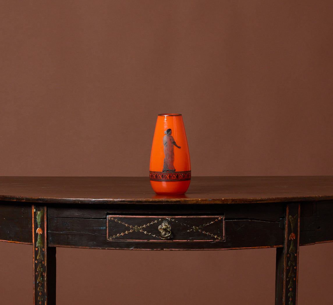 1930S CLASSICAL GREEK FIGURE TANGO GLASS VASE