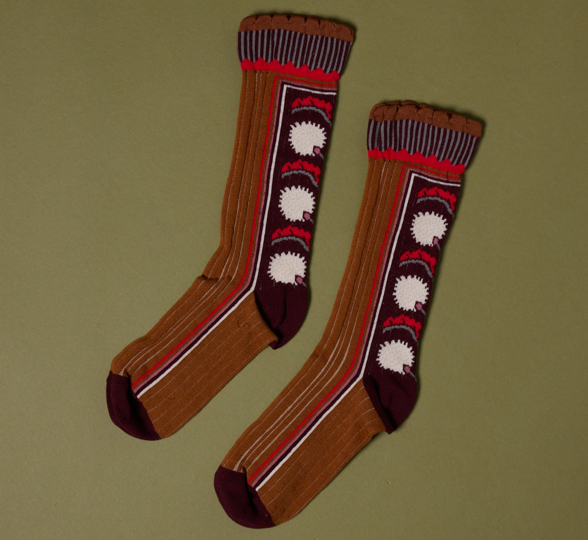 EXQUISITE J SOCKS IN ABSTRACT SIENNA