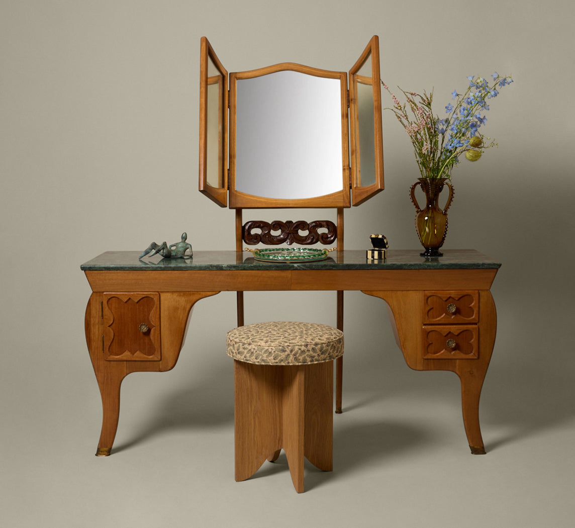 1940S ITALIAN NOVECENTO WALNUT & MARBLE VANITY SET