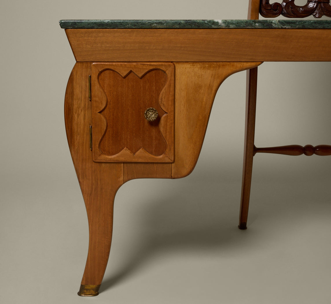 1940S ITALIAN NOVECENTO WALNUT & MARBLE VANITY SET
