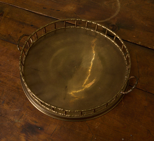 MIDCENTURY BRASS BAMBOO ROUND TRAY