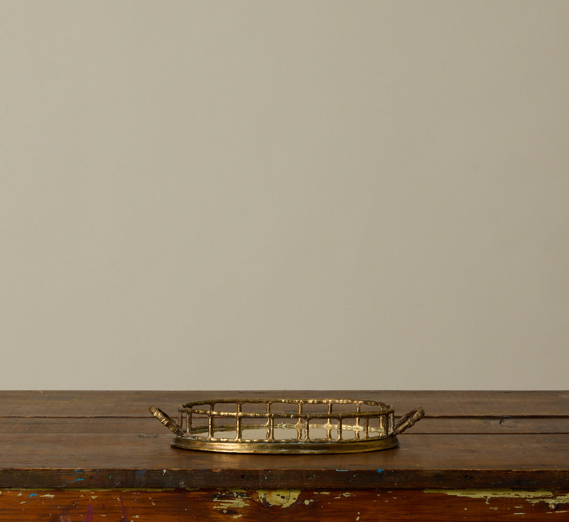 MIDCENTURY BRASS BAMBOO ROUND TRAY