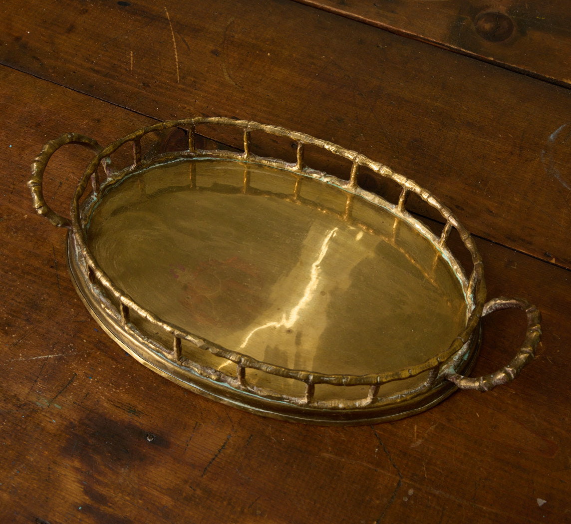 MID CENTURY BRASS BAMBOO OVAL TRAY