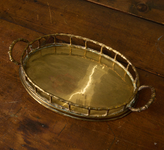MID CENTURY BRASS BAMBOO OVAL TRAY