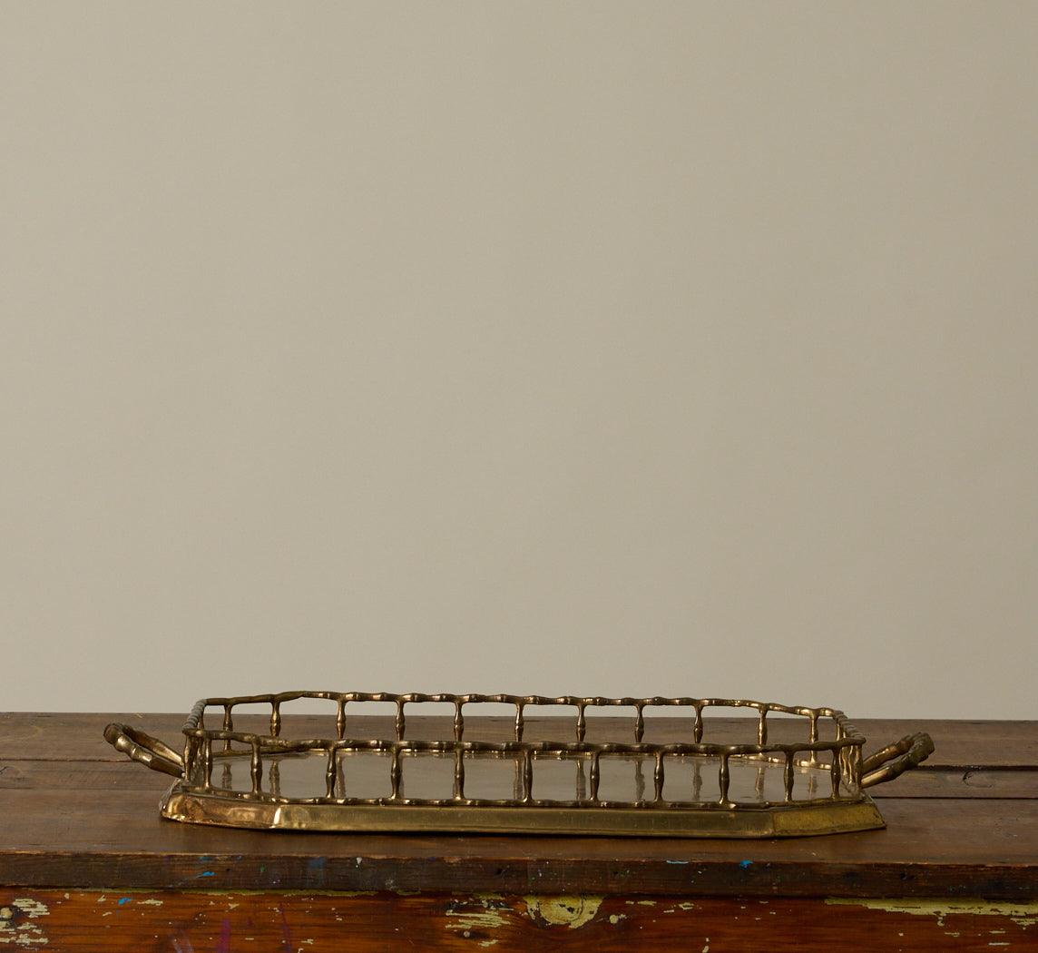 MID CENTURY BRASS BAMBOO SERVING TRAY