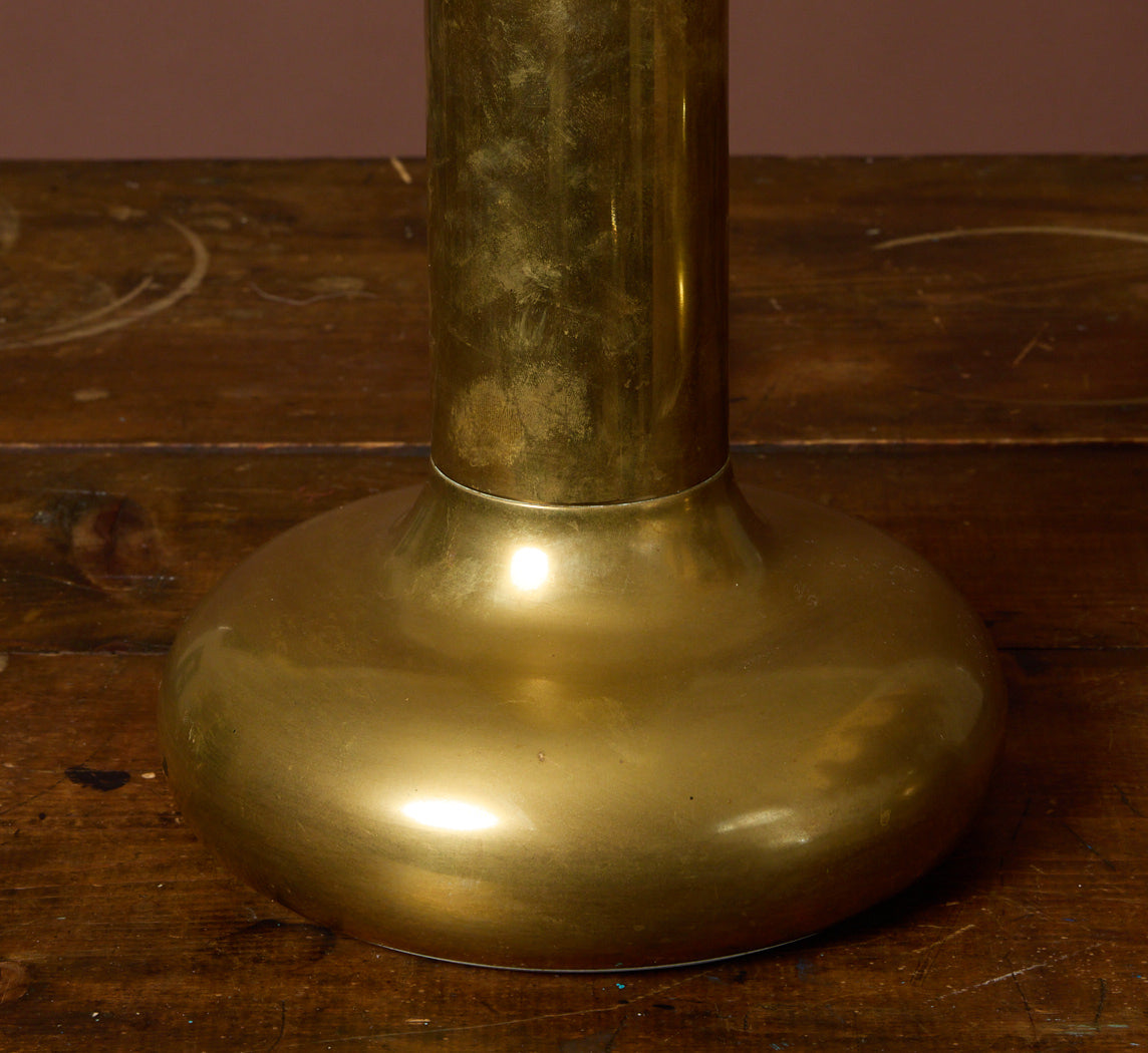 PAIR OF POSTMODERN BRASS TABLE LAMP BASES WITH MEDUSA SHADES IN BUTTER RAW SILK