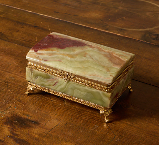 VINTAGE ITALIAN ONYX & BRASS JEWELRY BOX