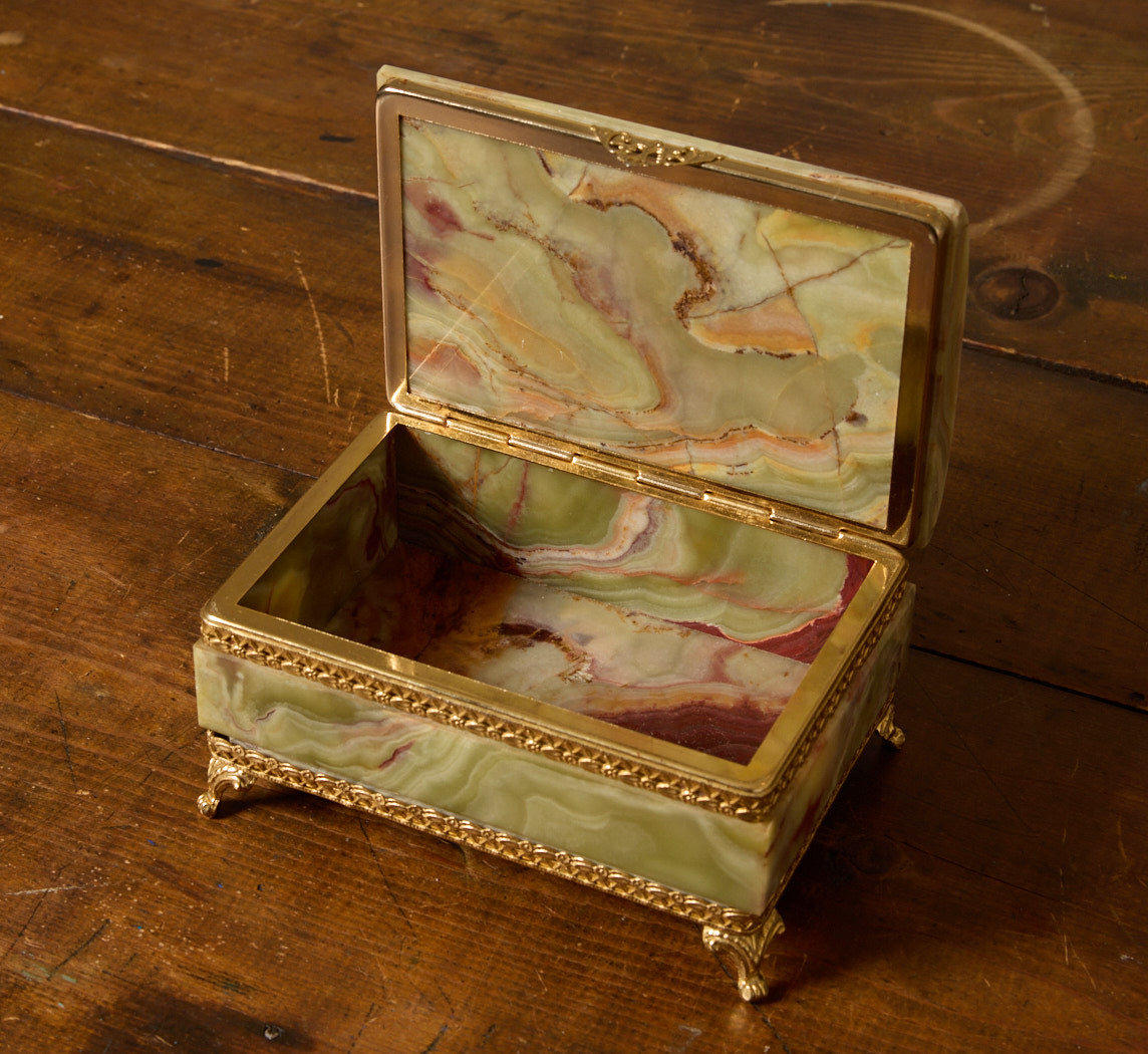 VINTAGE ITALIAN ONYX & BRASS JEWELRY BOX