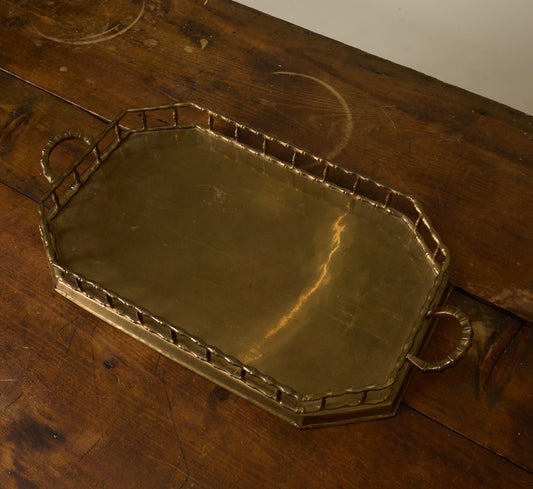 MID CENTURY BRASS BAMBOO SERVING TRAY