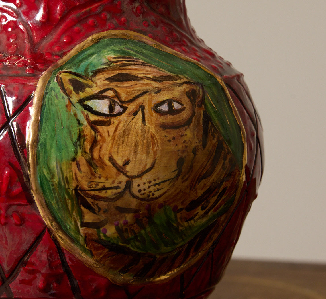 MOTH AND TIGER IN THE RED VASE BY TINA CHARAD