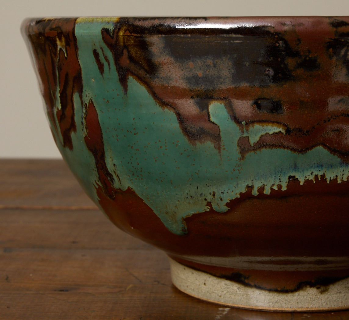 AMERICAN STUDIO ART TENMOKU GLAZED CENTERPIECE BOWL