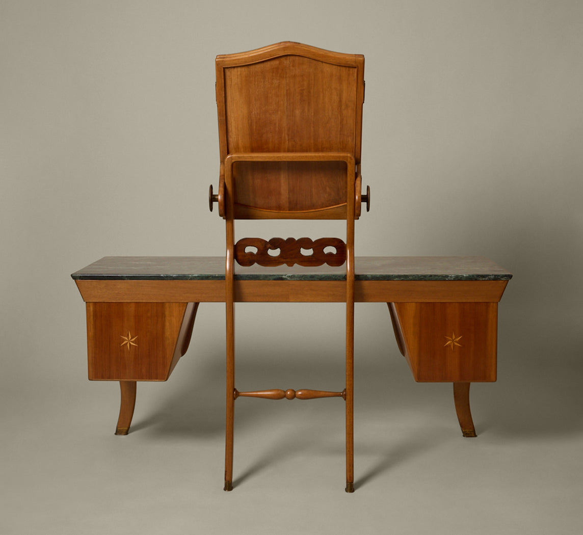 1940S ITALIAN NOVECENTO WALNUT & MARBLE VANITY SET