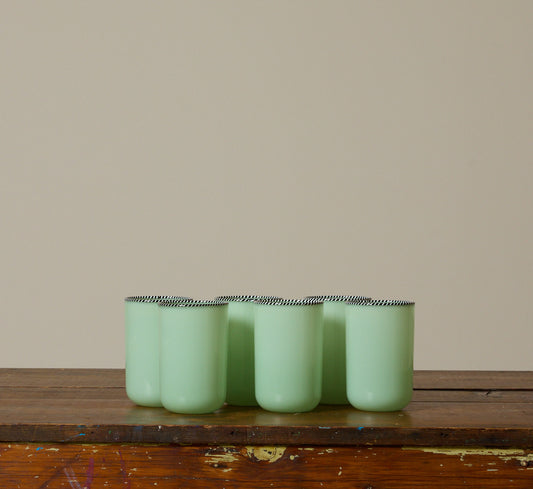 TALL JADE STRIPED RIM GLASS