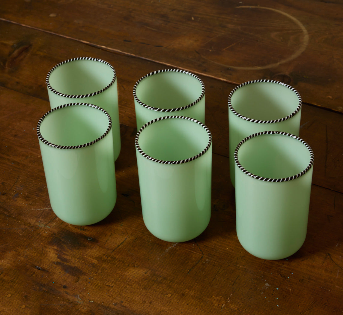 TALL JADE STRIPED RIM GLASS