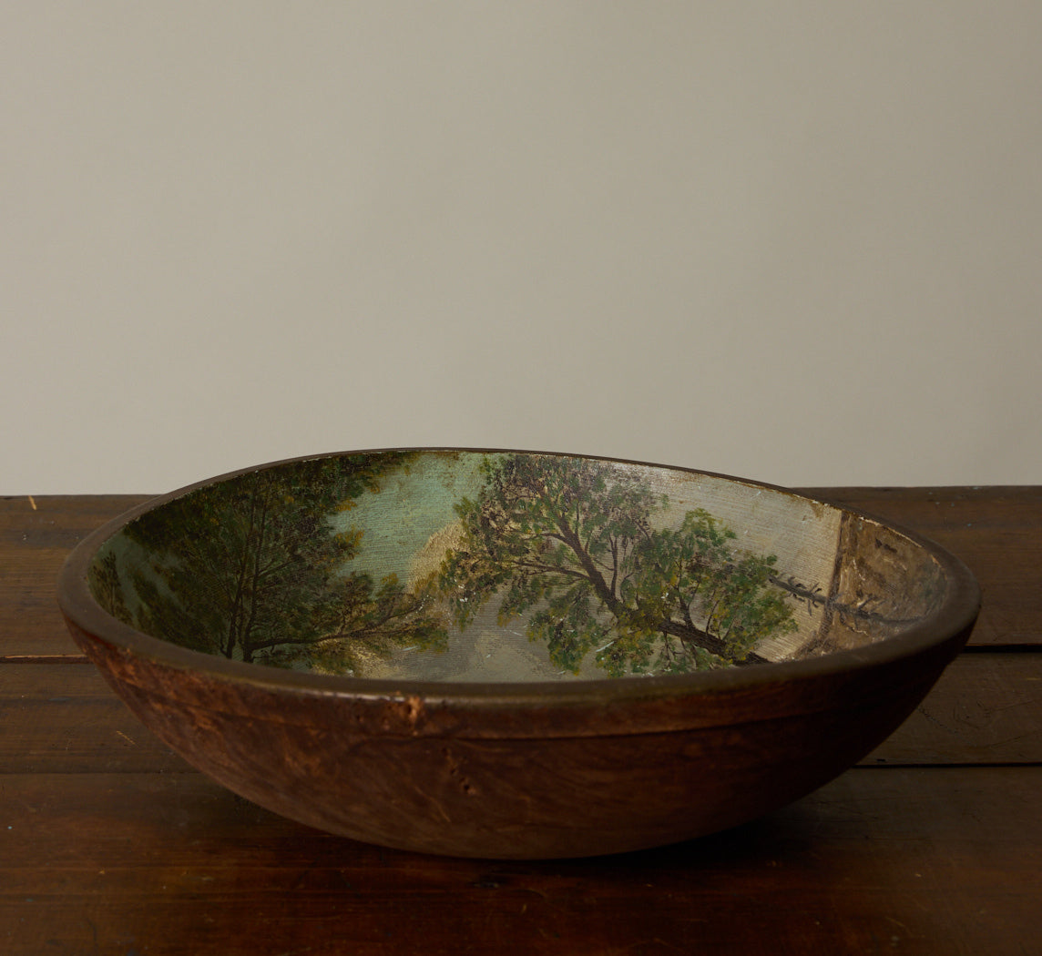 ANTIQUE FOLK ART PAINTED DOUGH BOWL