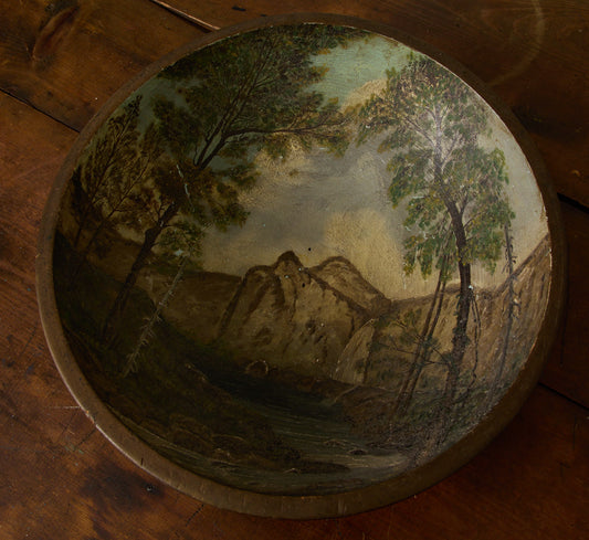 ANTIQUE FOLK ART PAINTED DOUGH BOWL