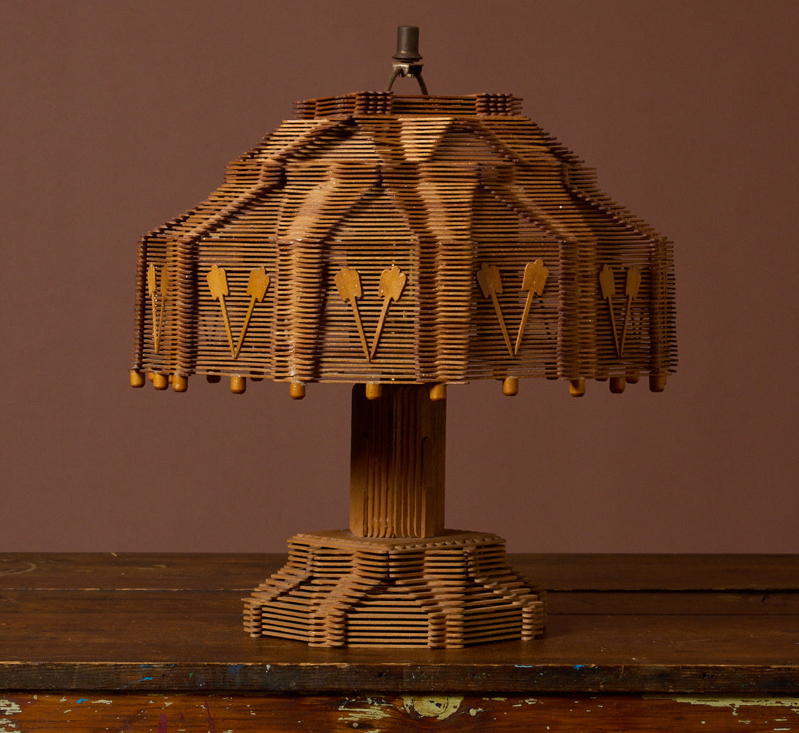 VINTAGE TRAMP ART POPSICLE STICK LAMP