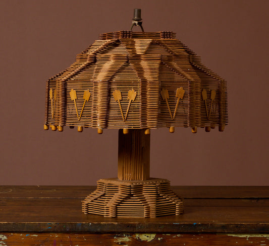 VINTAGE TRAMP ART POPSICLE STICK LAMP