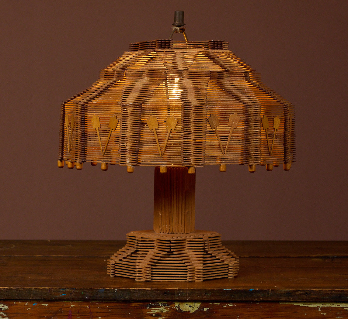 VINTAGE TRAMP ART POPSICLE STICK LAMP