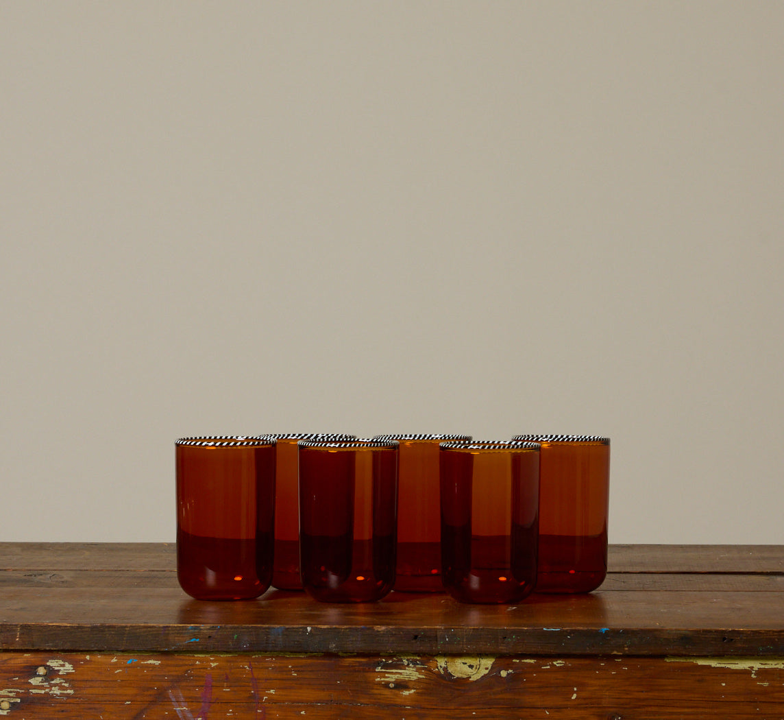 TALL AMBER STRIPED RIM GLASS