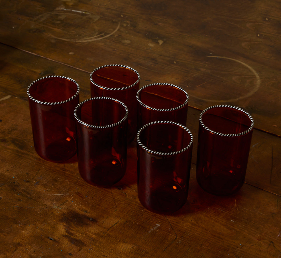 TALL AMBER STRIPED RIM GLASS