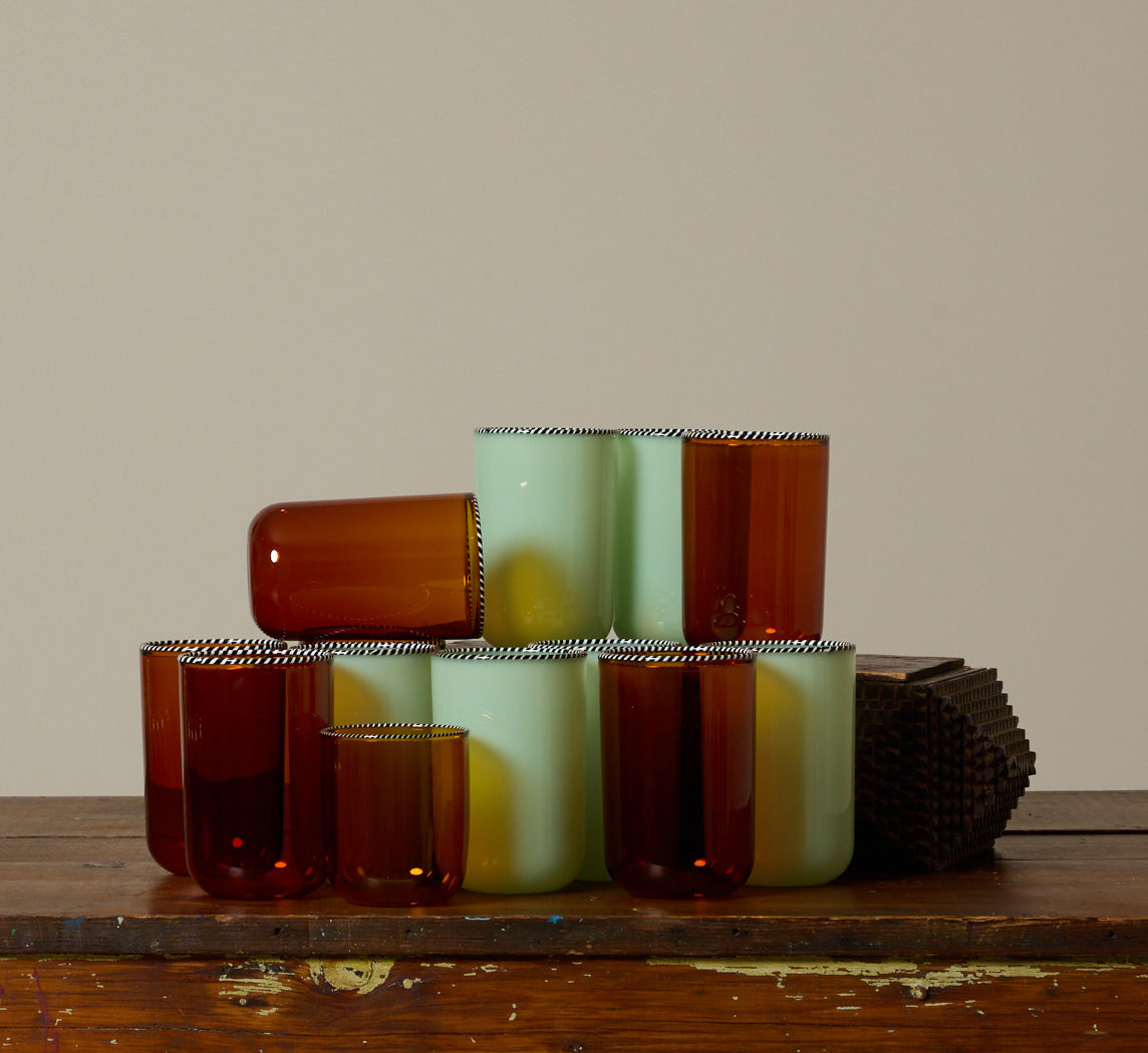 TALL AMBER STRIPED RIM GLASS