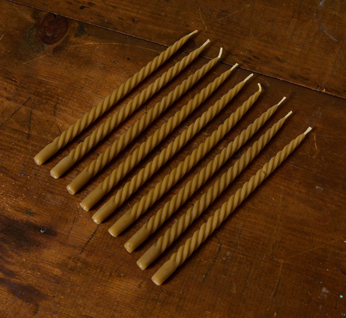 SET OF 9 PIERCE & WARD SWIRL MENORAH CANDLES TAUPE