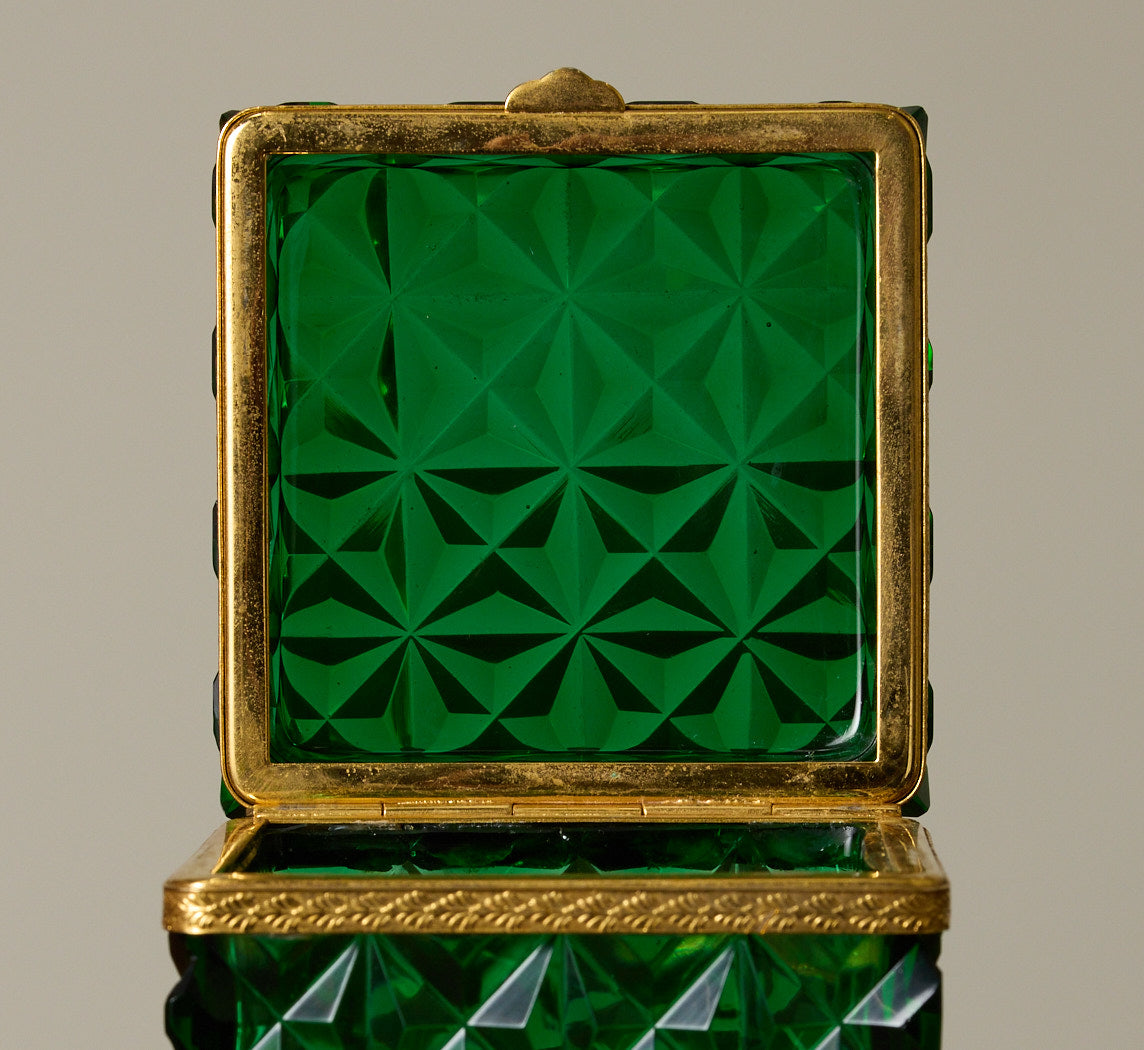 FRENCH VICTORIAN EMERALD CUT DIAMOND GLASS JEWELRY BOX