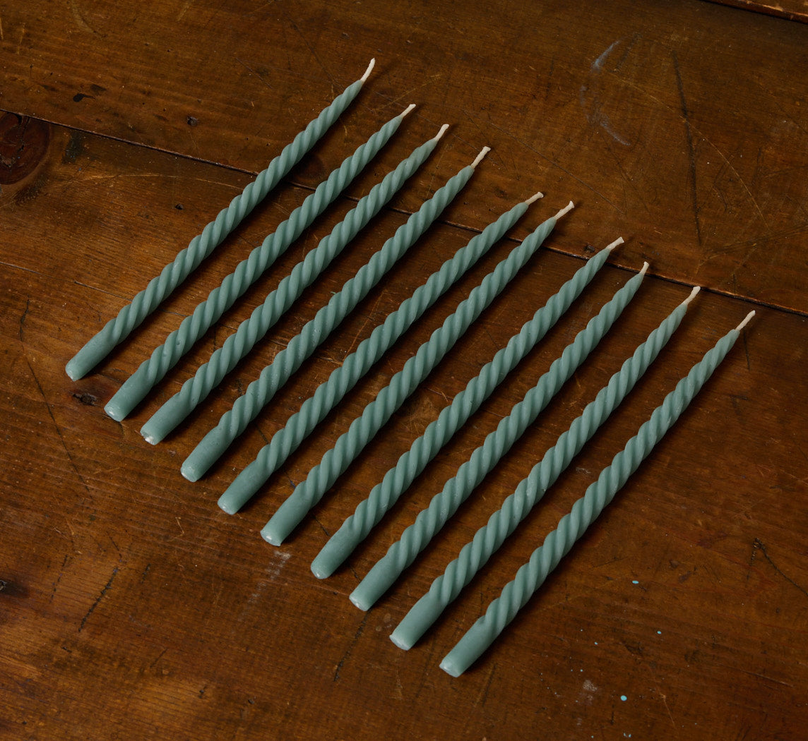 SET OF 9 PIERCE & WARD SWIRL MENORAH CANDLES BLUE