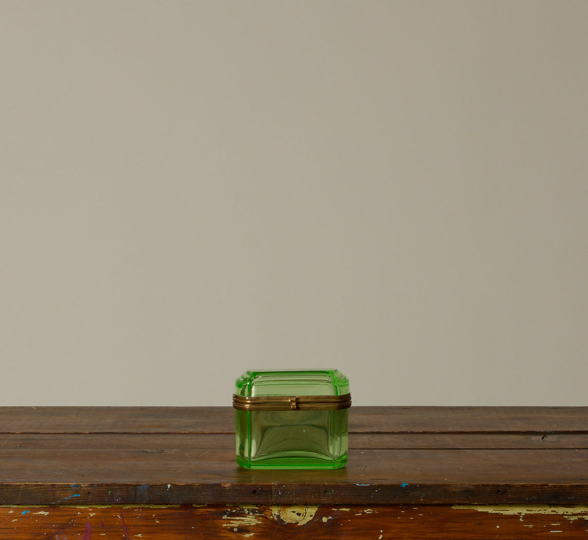 FRENCH VICTORIAN GREEN GLASS BOX