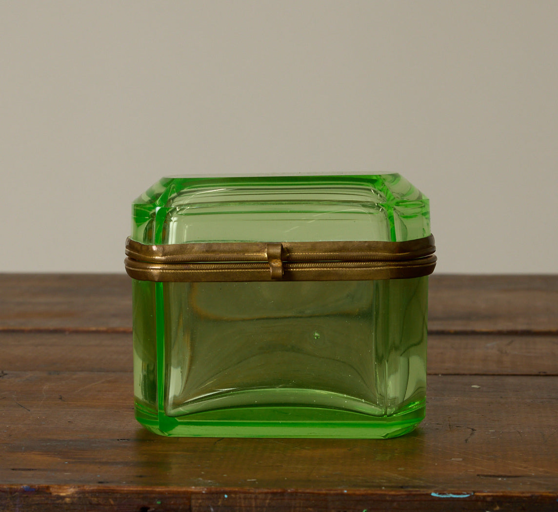 FRENCH VICTORIAN GREEN GLASS BOX