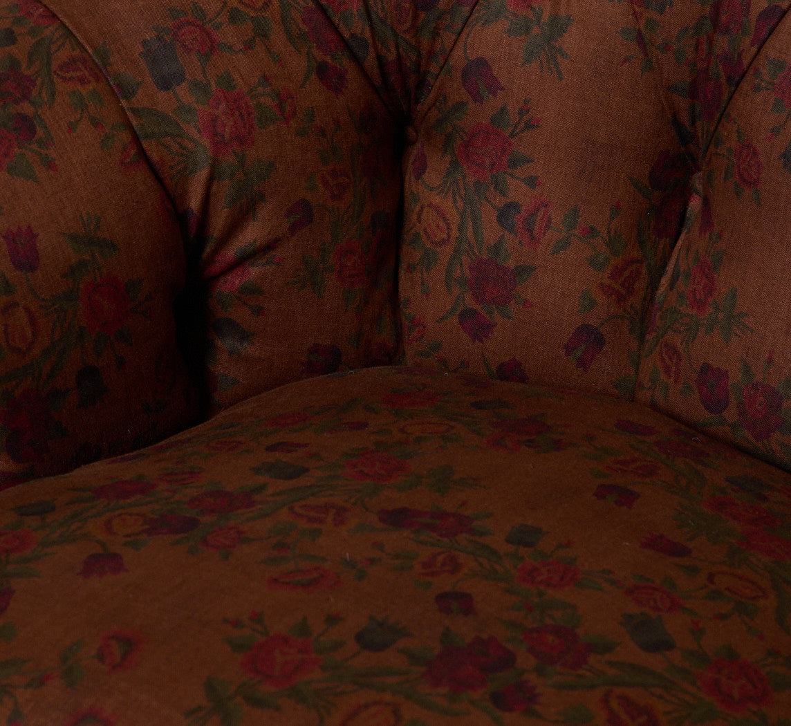 VINTAGE PETITE LOUNGE CHAIR IN SPRING VINE FLORAL WITH RUFFLE SKIRT