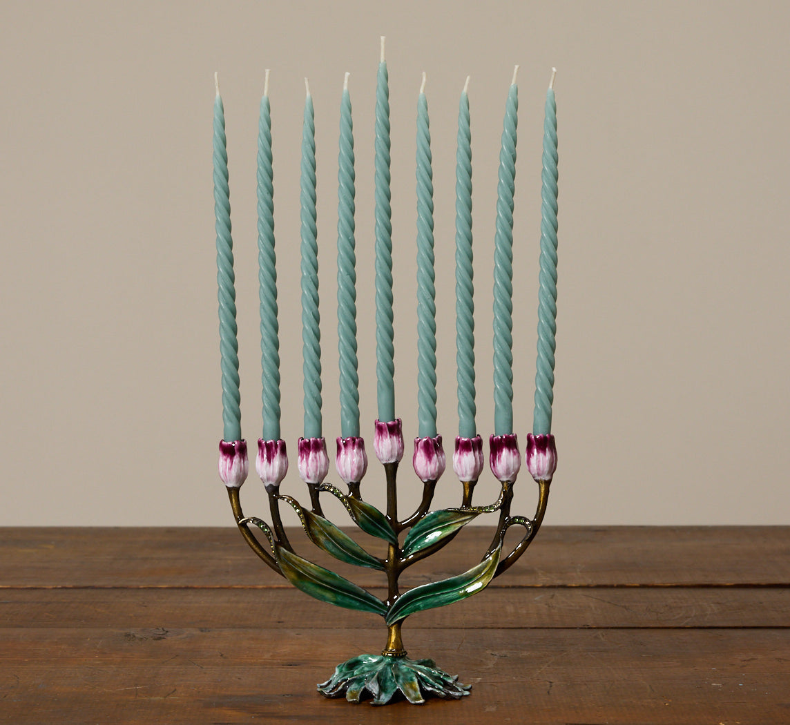 SET OF 9 PIERCE & WARD SWIRL MENORAH CANDLES BLUE