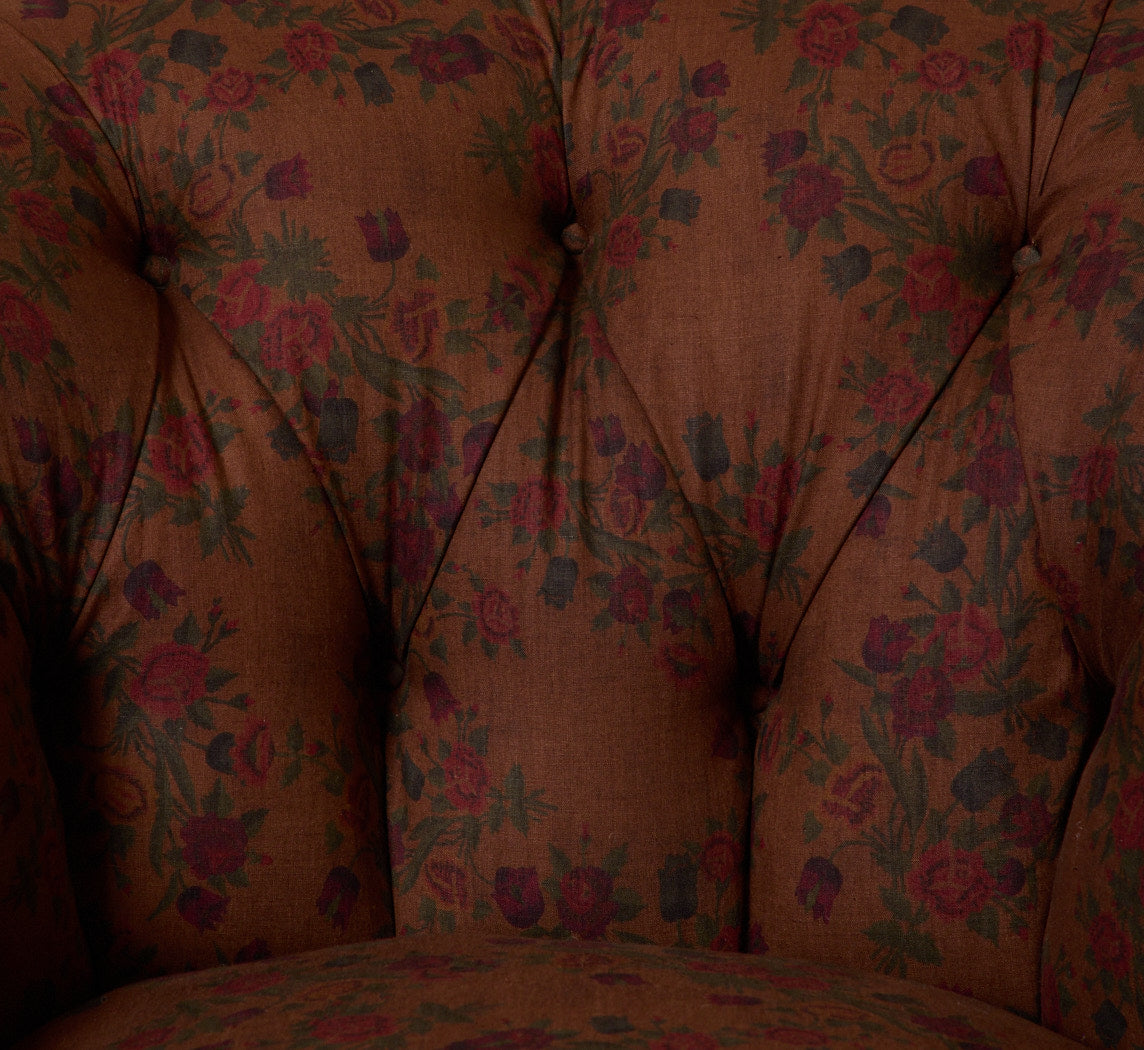 VINTAGE PETITE LOUNGE CHAIR IN SPRING VINE FLORAL WITH RUFFLE SKIRT