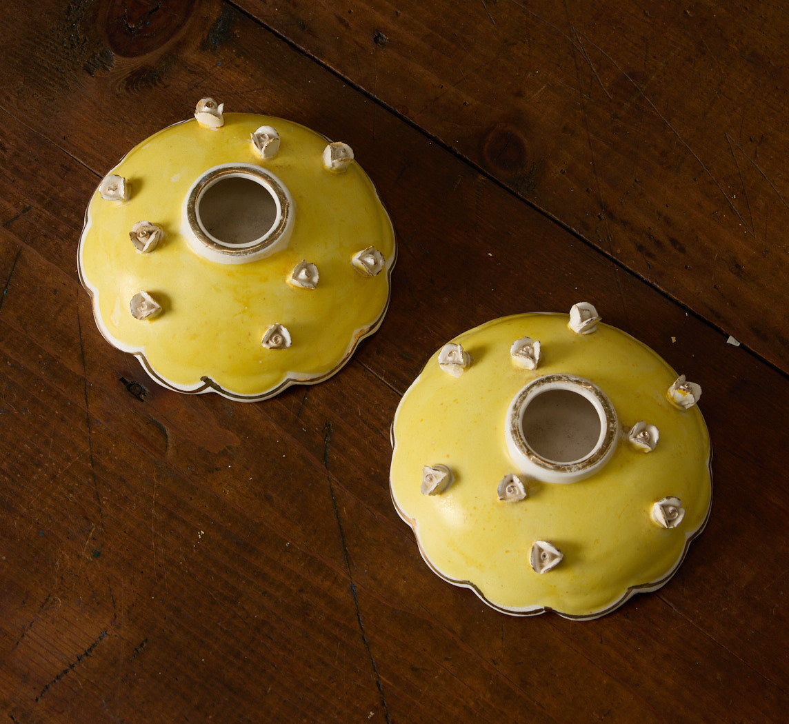 CERAMIC YELLOW FLORAL CANDLE HOLDER