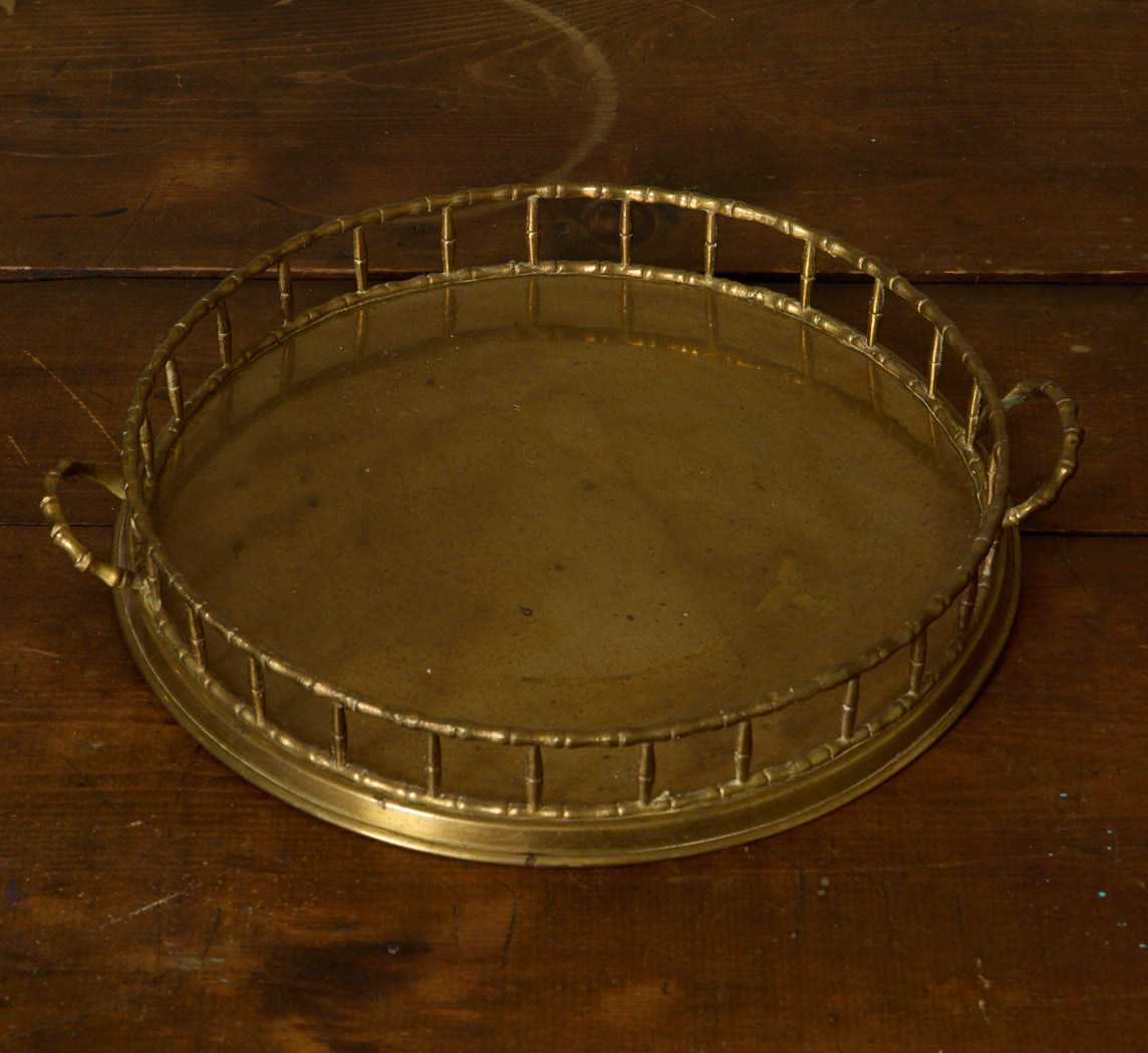 VINTAGE BRASS ROUND BAMBOO TRAY