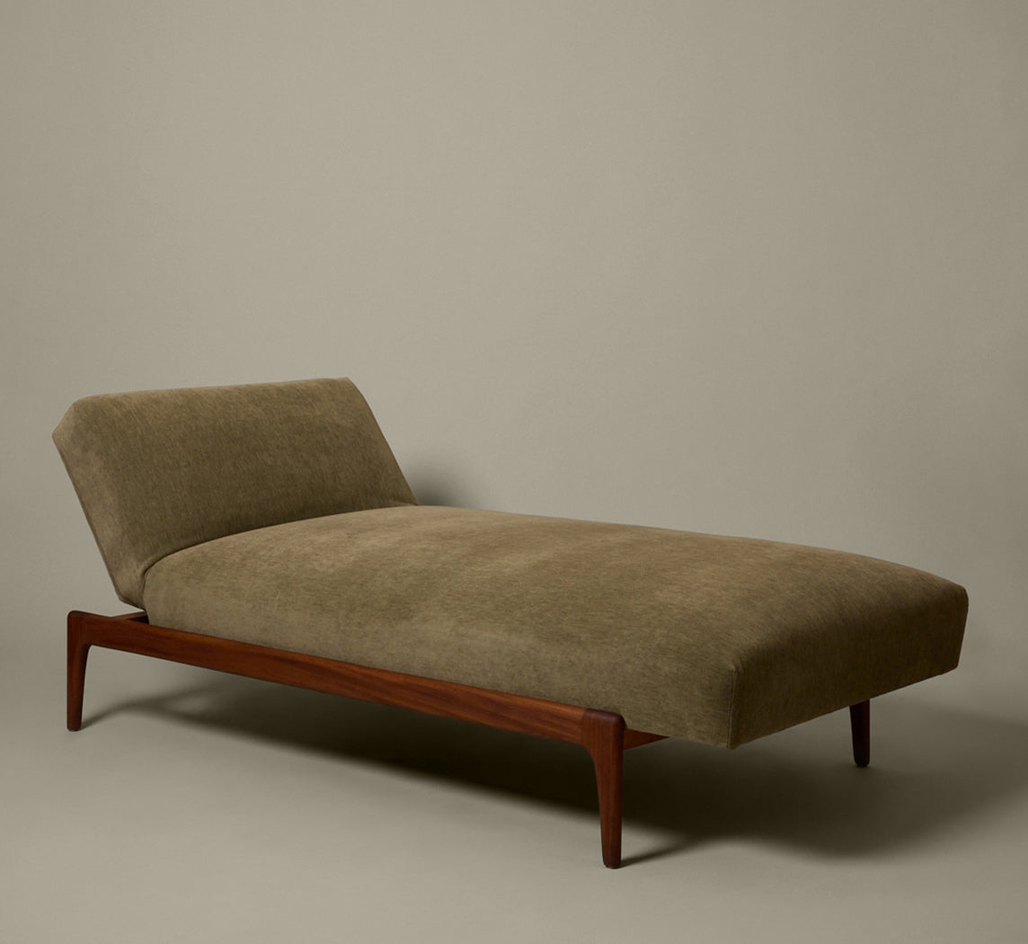 1950S DANISH TEAK DAYBED IN SAGE GREEN MOHAIR