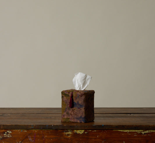 PIERCE & WARD OLIVE FLORAL LINEN TISSUE BOX COVER