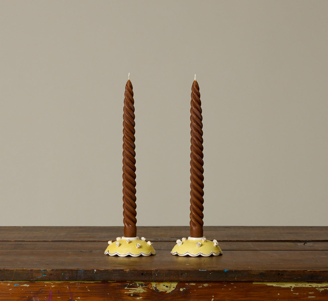 CERAMIC YELLOW FLORAL CANDLE HOLDER