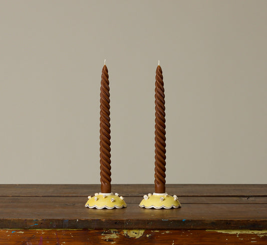 CERAMIC YELLOW FLORAL CANDLE HOLDER