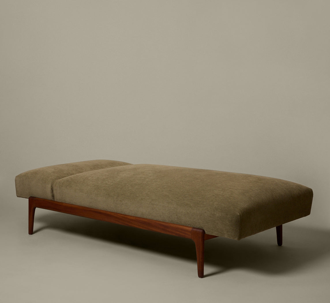 1950S DANISH TEAK DAYBED IN SAGE GREEN MOHAIR