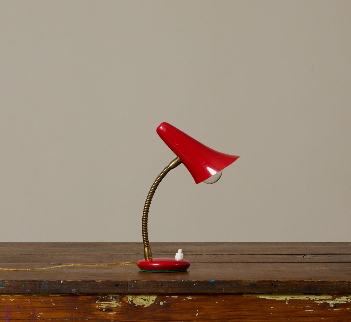1950S FRENCH MID-CENTURY RED GOOSENECK TABLE LAMP
