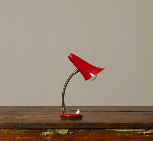 1950S FRENCH MID-CENTURY RED GOOSENECK TABLE LAMP