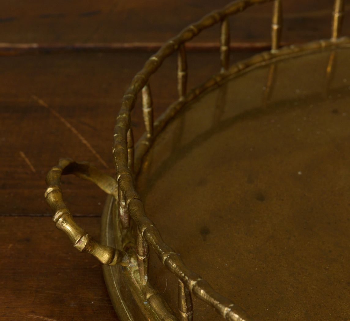 VINTAGE BRASS ROUND BAMBOO TRAY
